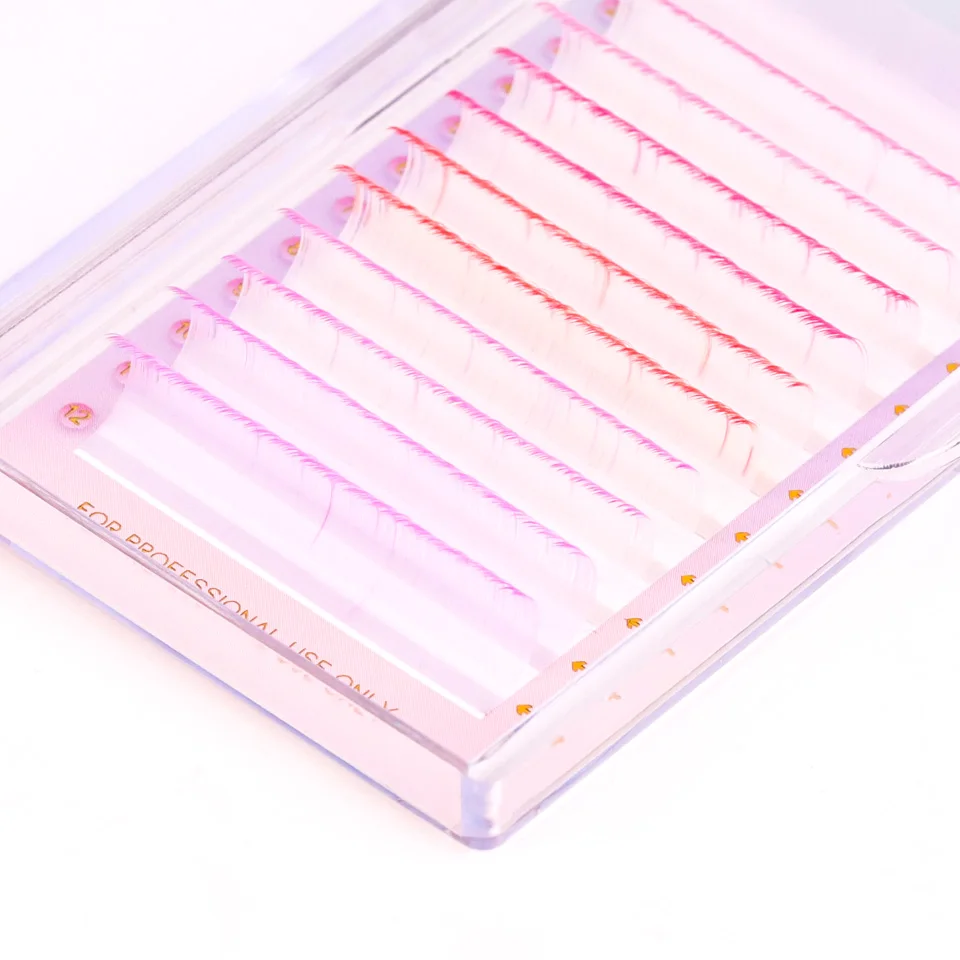 Easy make fan best quality human hair extension private label colorful lashes neon glow lash 02 03 05 4-25mm color lash trays