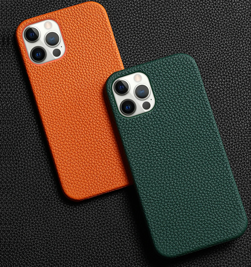 Eco Plain Genuine Leather Phone Case For Iphone 13 Pro Max Phone Cases For Grain Leather Iphone 14 Pro Case