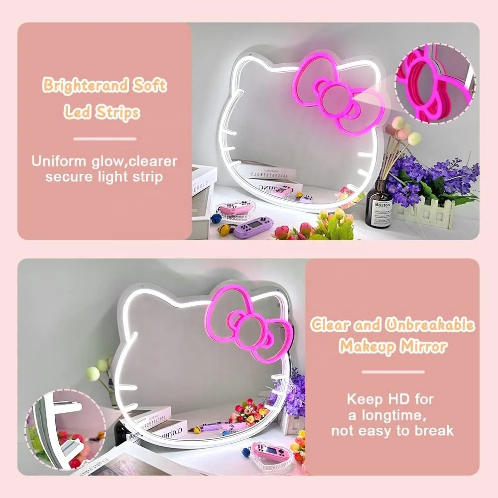Wholesale modern simple large big bathroom wall decor vanity makeup smart led hello kitty mirror miroir spiegel espejo