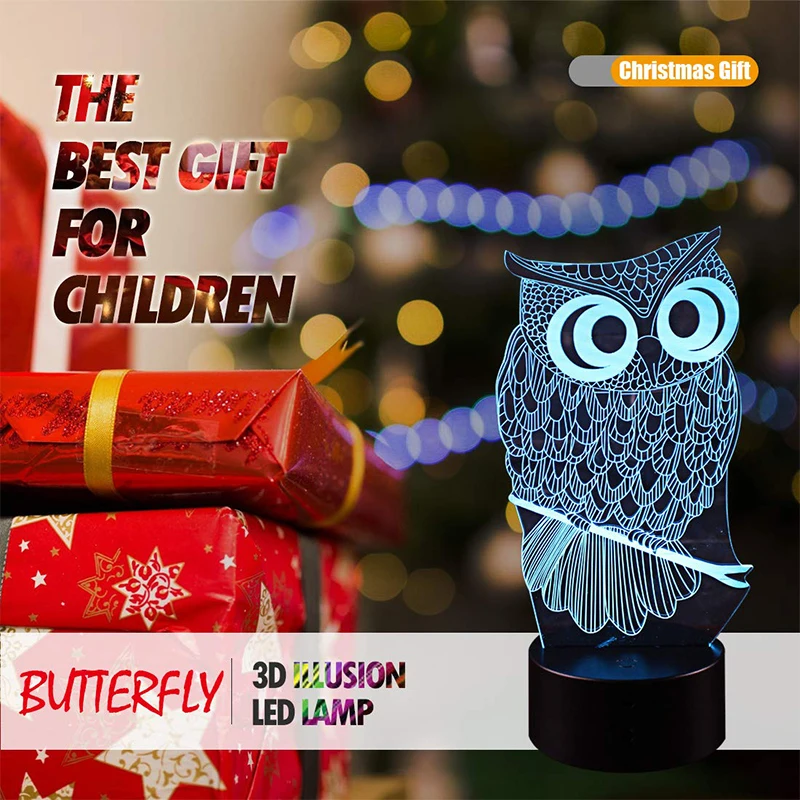 Owl Lamp 3D Optical Illusion Night Light 3D Lamp Owl Night Lamp Desk Table Light 7 Colors Changing