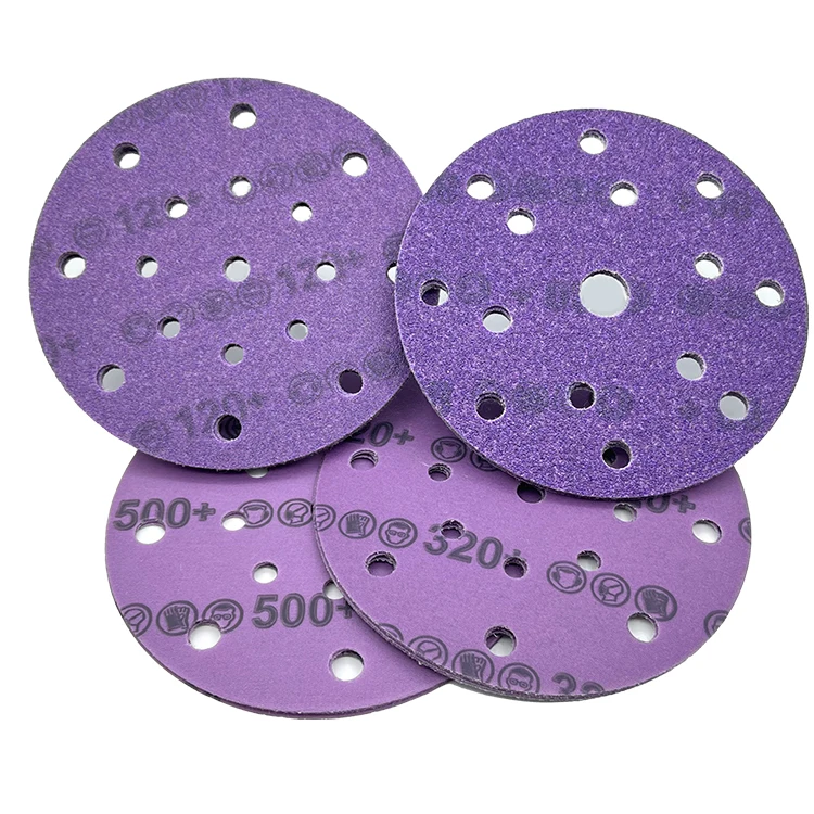 ceramic abrasive disc 6 inch 15 holes 150 mm hook and loop sand paper automotive sandpaper purple sanding disc