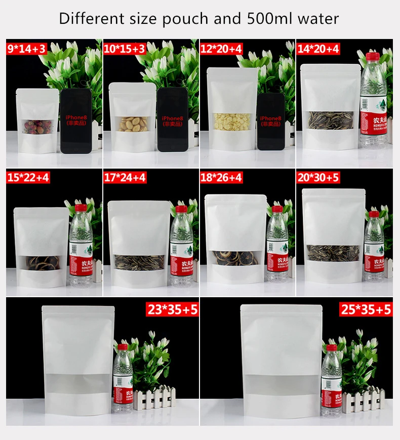 Wholesale Food Grade Waterproof Ziplock Biodegradable Brown Kraft Paper Kraft Stand Up Pouch Snack Food Bag With Printing 100Pcs