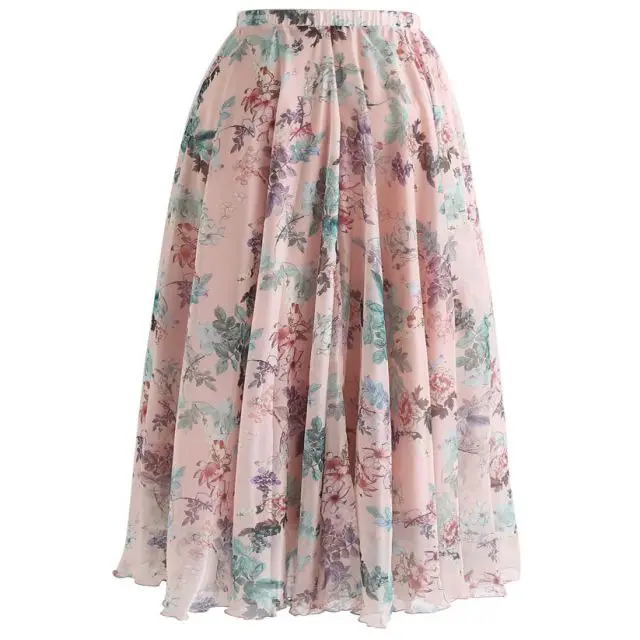 
Print dress Long floral pleated Skirt New Fashion jupe for Women High Waist Solid Casual faldas largas Summer Spring Saias 