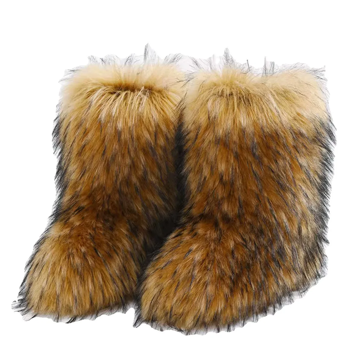 2023 Newest Children Boys Outdoor Long Hair Mid-Calf Furry Boots Girls Winter Faux Raccoon Fur Snow for Kids