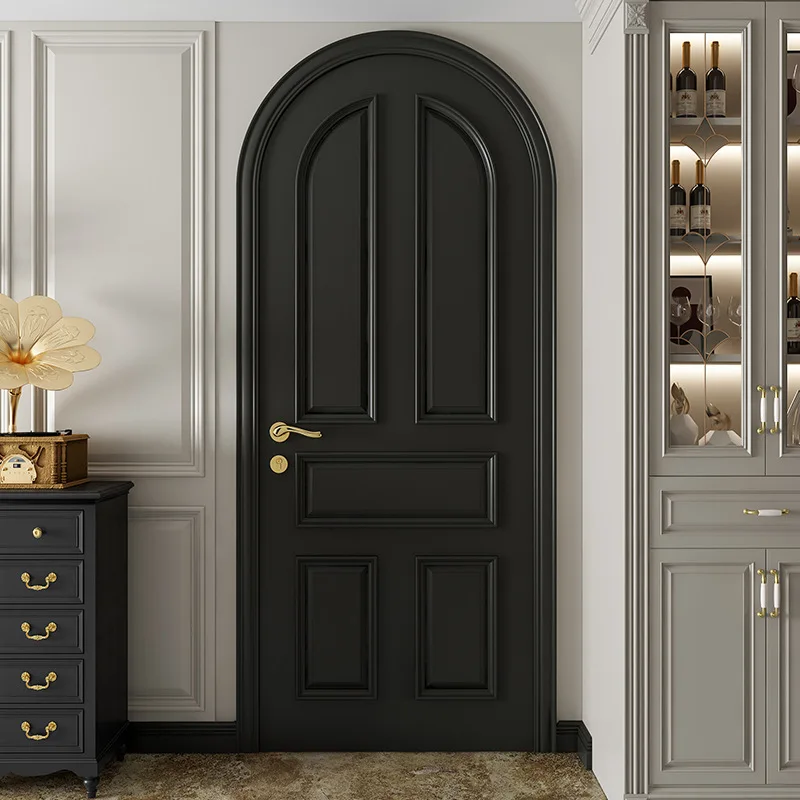 Custom French black all solid wood painted door Bedroom Room Arc arched single opening oak door