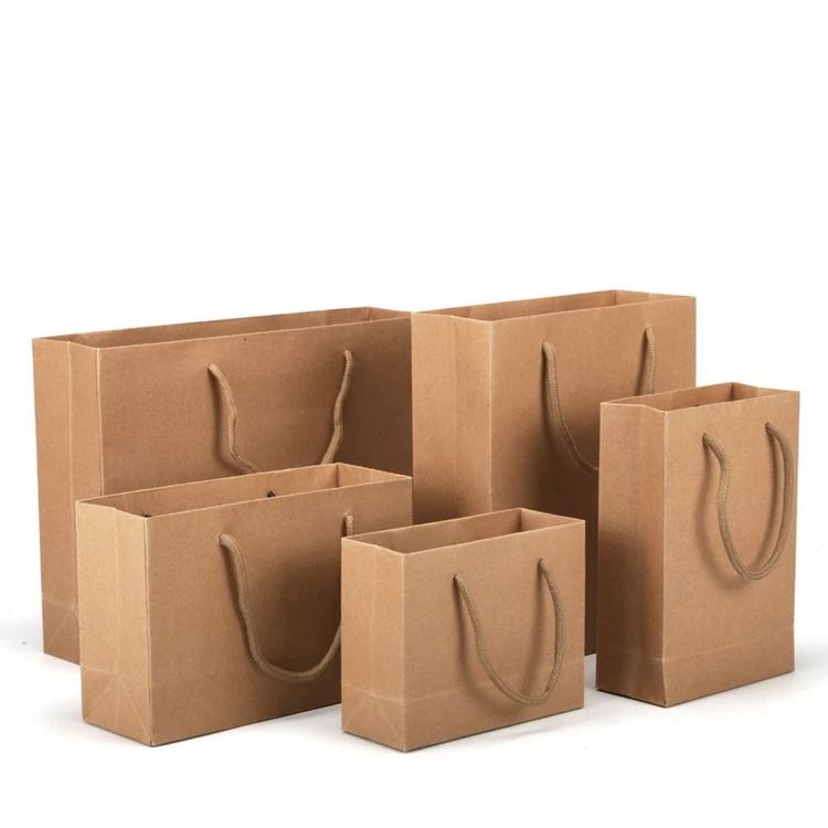 Low Moq Brown Kraft Craft Paper Bags Custom Printed Logo Small Business Packaging Bags For Shopping Cloth Shoes