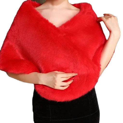 Jtfur Winter long-sleeved warm fur coat jacket wedding dress accessories bridal shawl