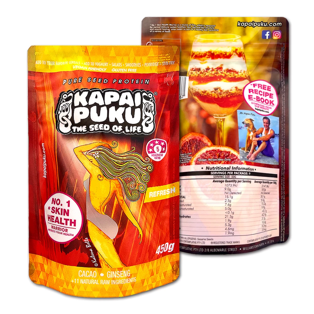 Digital custom printed protein powder supplement mik shake stand up pouch with pocket zipper