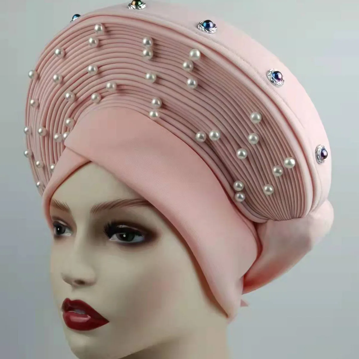 Low Price African Muslim Hijab Turban Multicolour Muslim Pearl Beads Women Turban