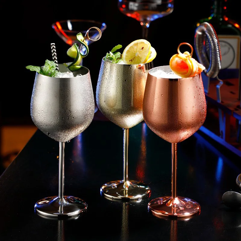 500 ML Stainless Steel Wine Glasses Metal Stem Wine Goblets Red Wine Champagne Drink Cup Glass for Wedding Party