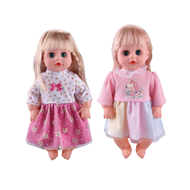 14 inch 4 Sounds Boneco Comb Mirror Bottle Diaper Skirt Drink Water Piss House baby doll toys