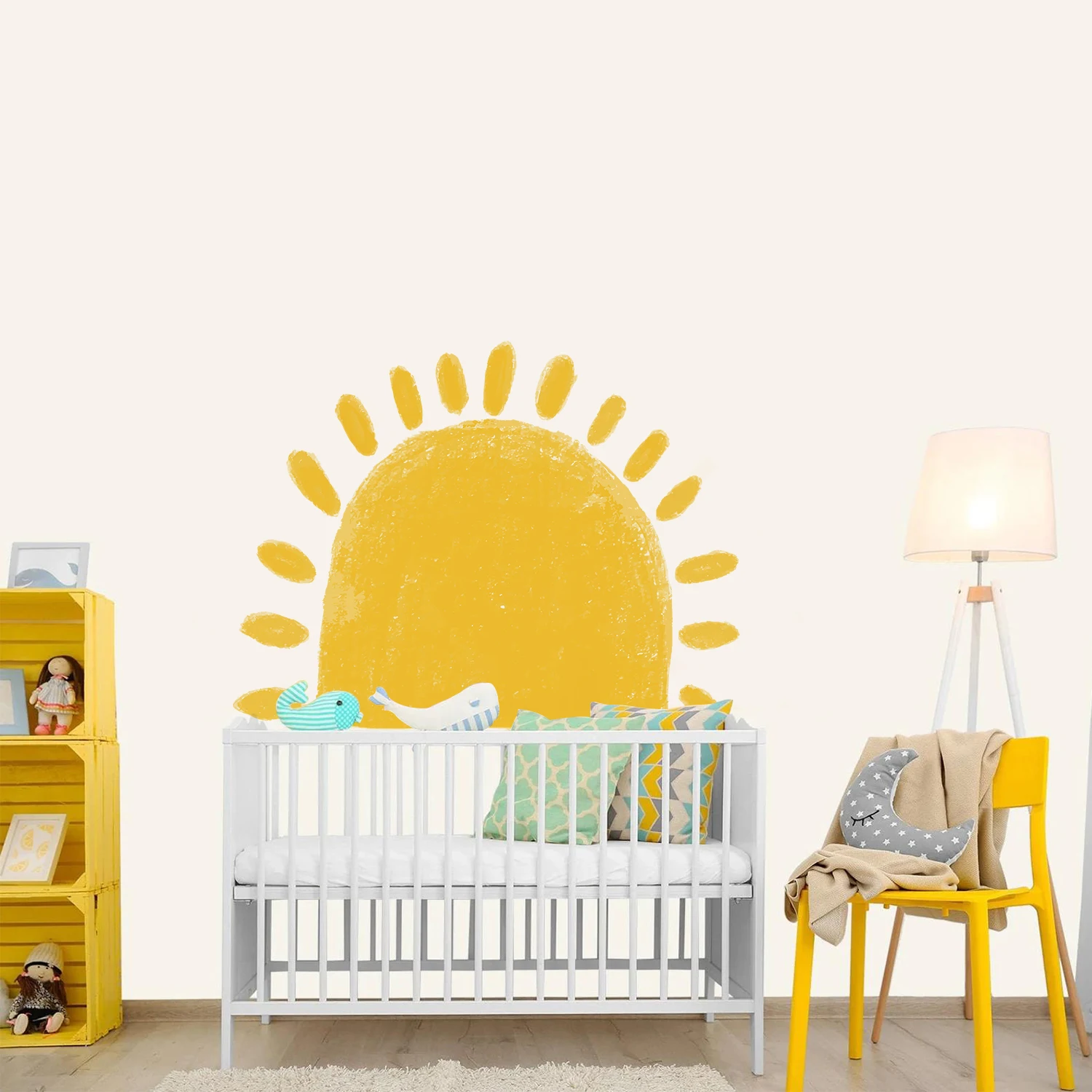 Funlife DY008 Big Orange Half Sun Sunshine Design Wall Art Peel and Stick Wall Stickers