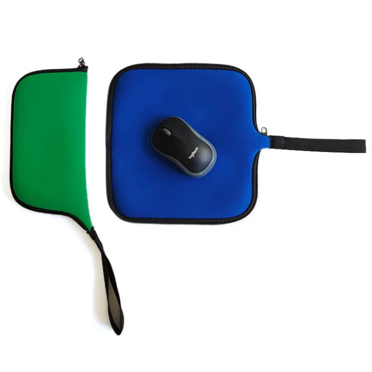 Laptop Cord Cable Accessory Pouch with Extra Rolled Up Travel Mouse Pad /Neoprene Pouch Also Unzips Flat Into Mouse Pad.