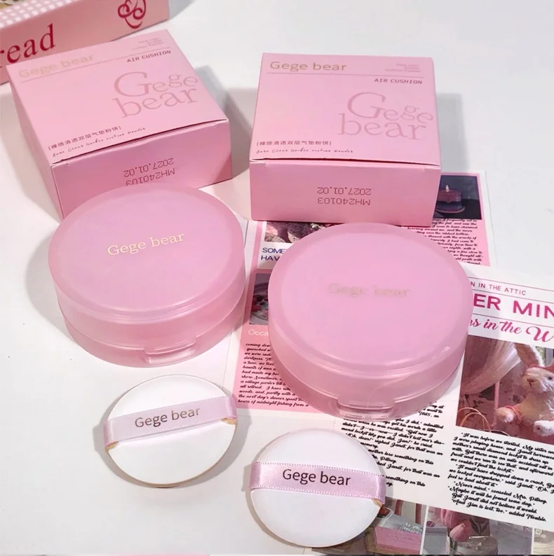 Hot selling Gege Bear Air Double Cushion Foundation Powder Base BB cream and Oil control powder 2 in 1 makeup