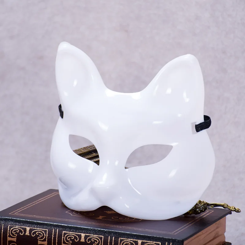 Hot Sale White Fox Cat Mask Blank Hand Painted Handmade Party Masks DIY Cosplay Mask