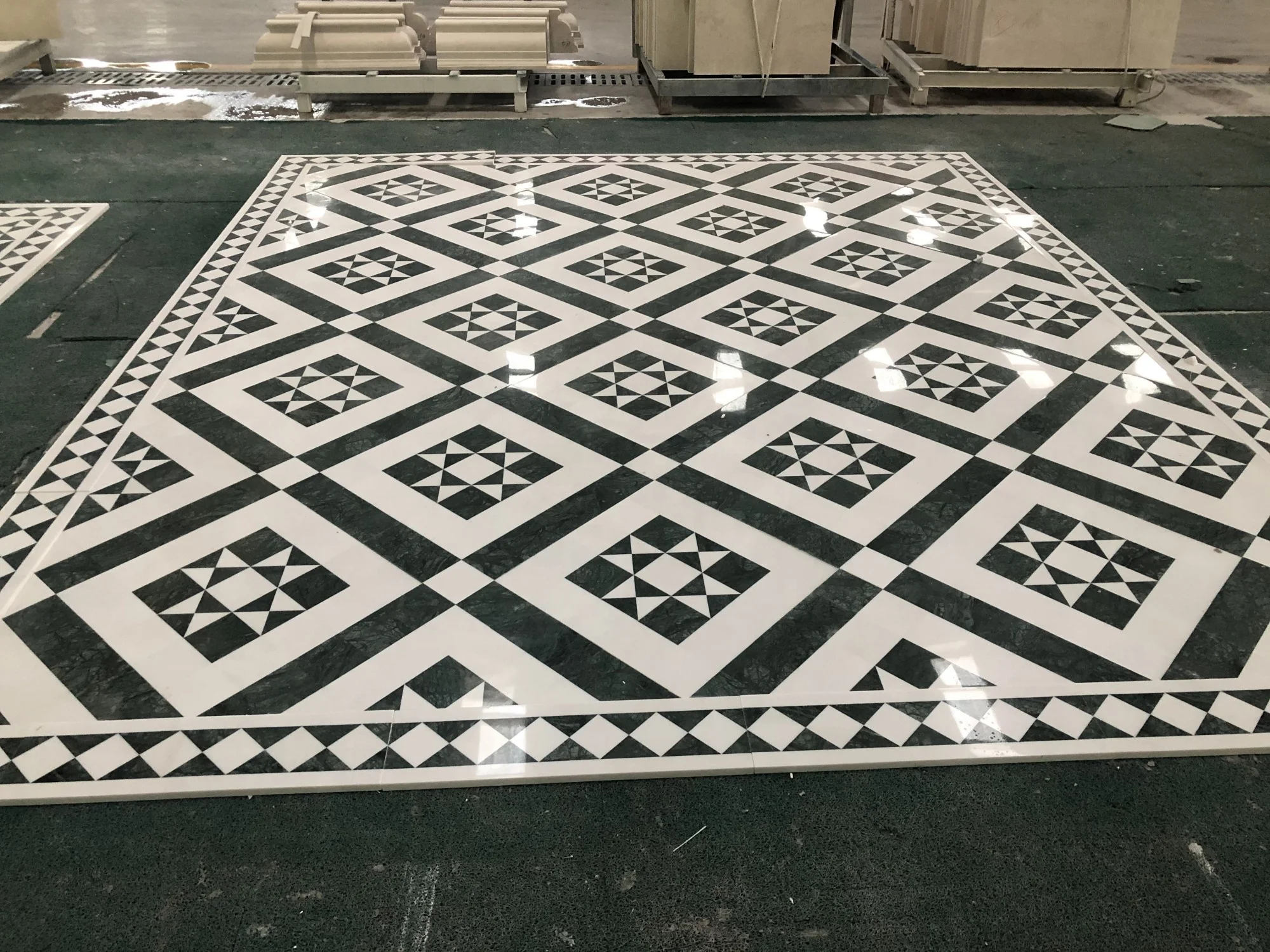 Thassos White Marble and Green Marble Stone  Waterjet Medallions Floor Tiles for Luxury Villa Decoration