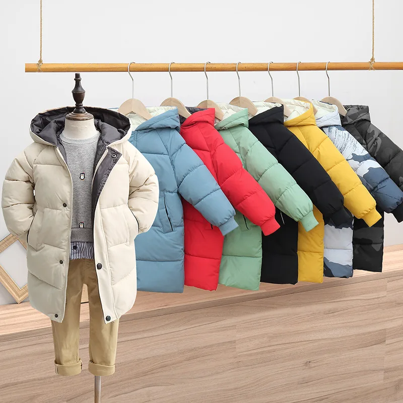 Wholesale Children Clothes Kids Warm Long Hooded Jackets Winter Teenage Baby Boys Girls Bubble padded Parka & Coats