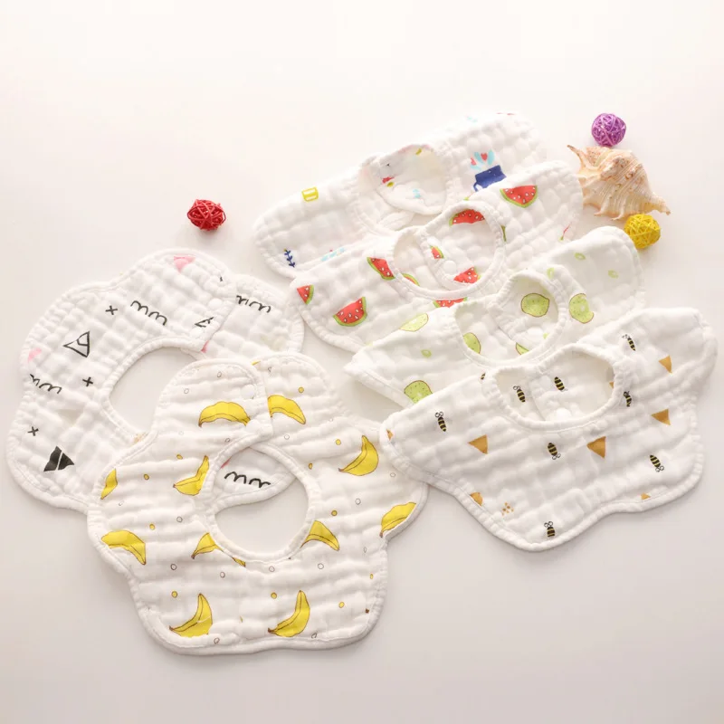 
Hot Sale Baby Petal Bib 360 Degree Rotating Absorbent Bib Six Layer Cotton Gauze Bib Maternal And Child Supplies Saliva Towel 