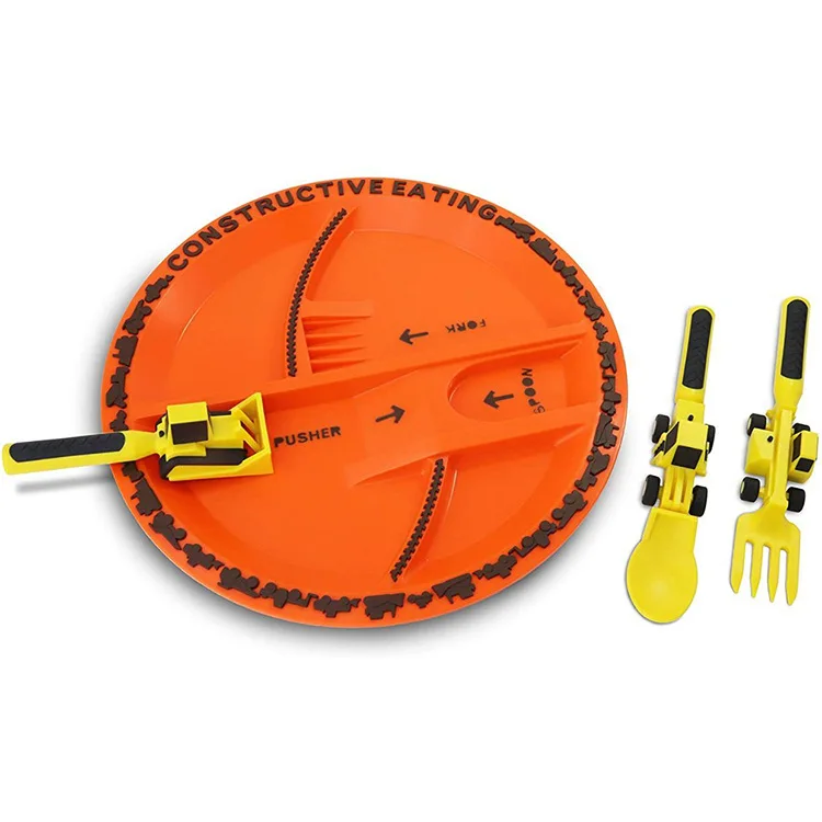 Fun and Functional Children Tableware Set with Car Design Includes Excavator and Shovel Cutlery