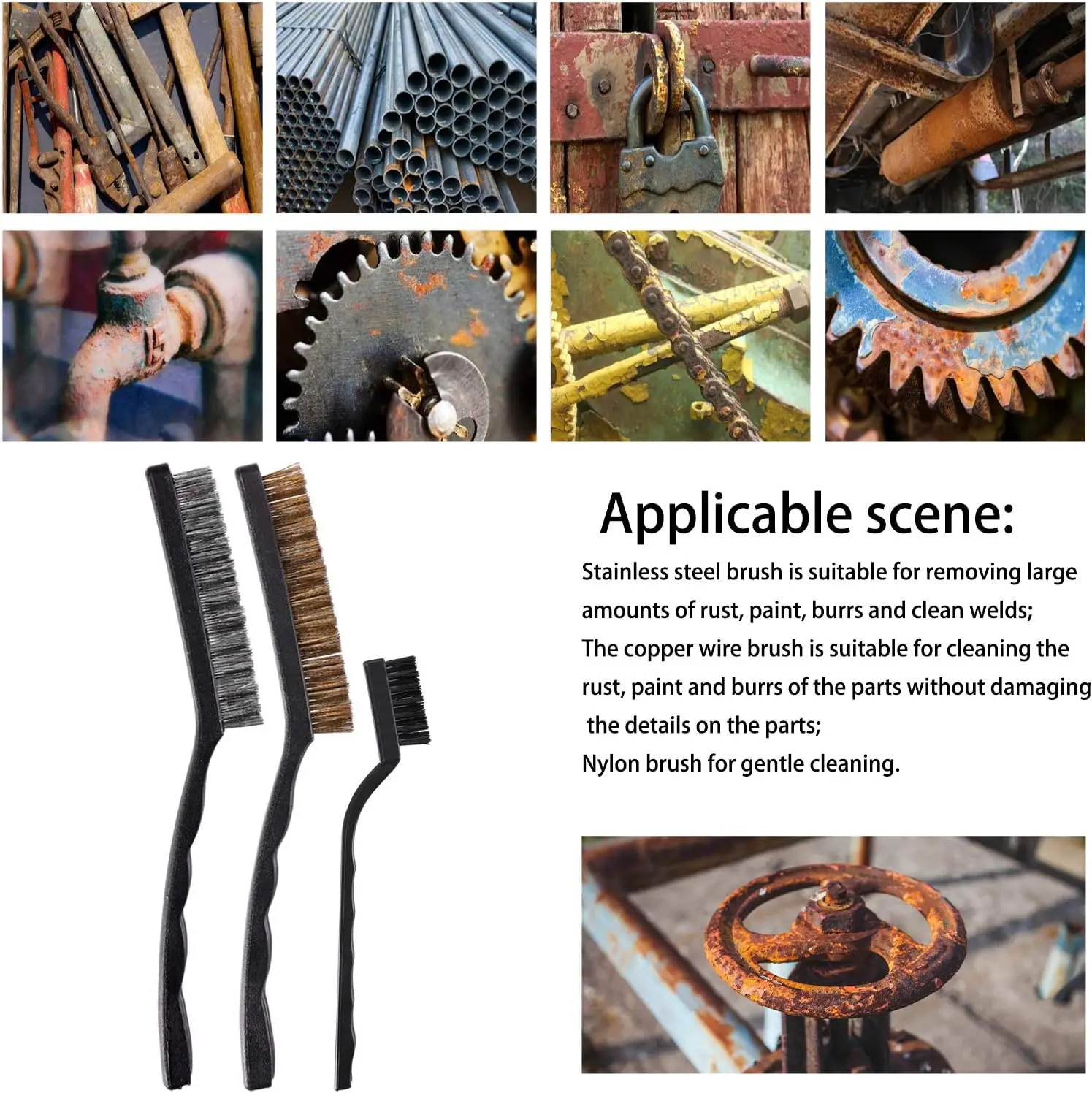 Wire Brush Set, Curved Handle Metal Wire Brush Scratch Brush for Cleaning Welding Slag Rust and Dust Curved Handle,