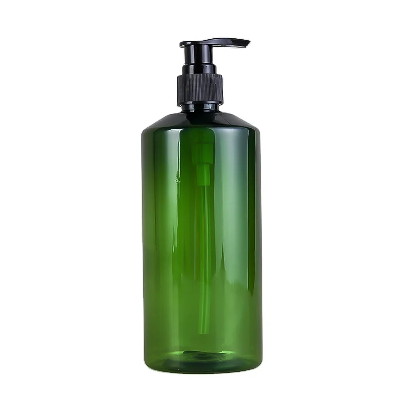 Empty Plastic Oblique Shoulder Amber Green Shampoo Skincare Lotion Bottle With Screw Pump Dispenser Cap 50ml 100ml 150ml 200ml
