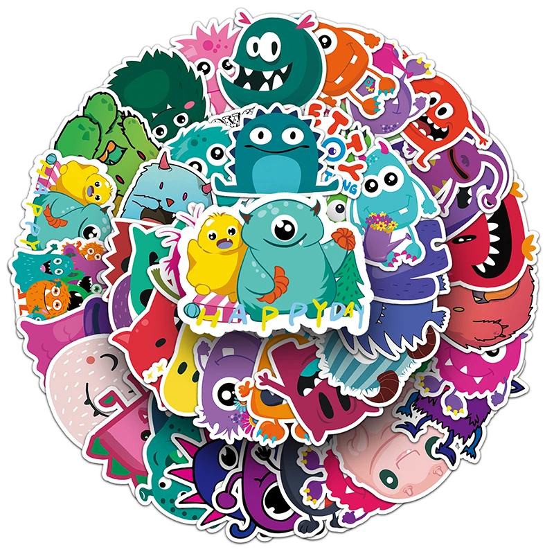 50pcs High Quality Mobile Phone IPad Die-cut Self-adhesive Vinyl PVC Sticker little monsters Cartoon Stickers
