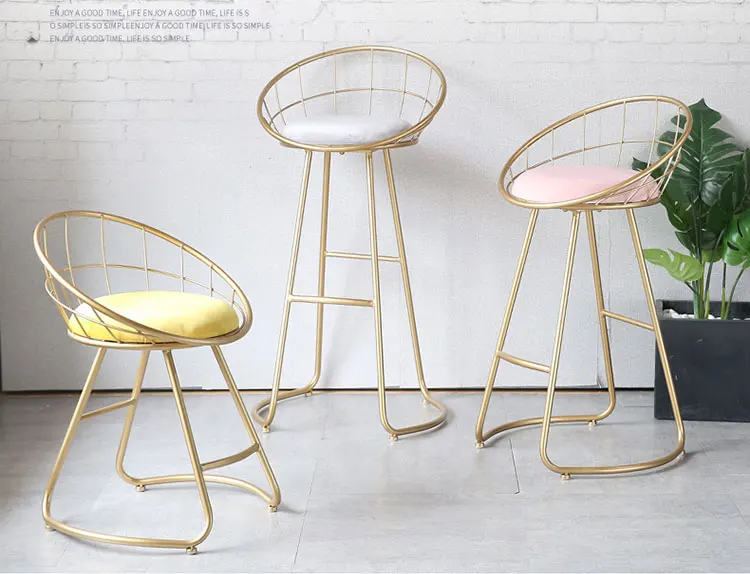 Nordic barstool gold metal leg backrest leisure bar furniture stools bar chair