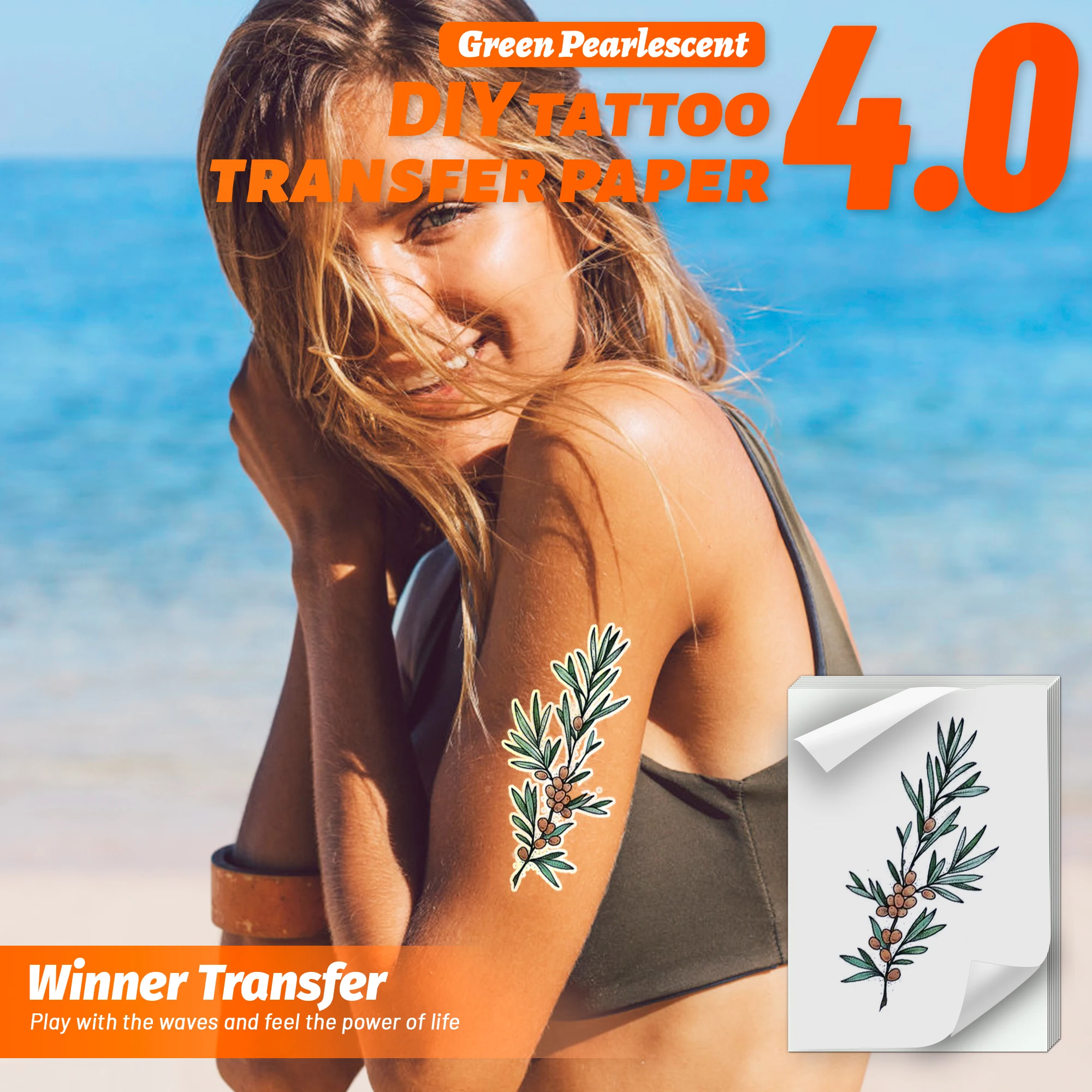 Winner Transfer US  transfer paper PRINTABLE Pearl Green tattoo paper for inkjet and laser printers