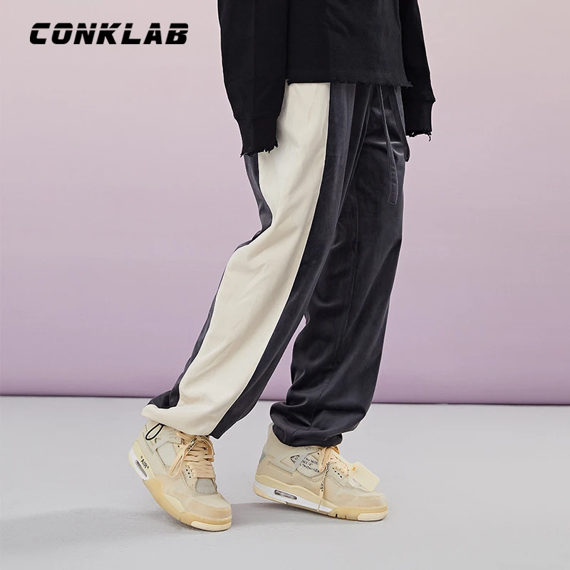 CONKLAB, новый дизайн, унисекс, полная длина, хип-хоп, уличная одежда, бархат, искусственный кроличий мех, регулируемые брюки, удобные мужские штаны