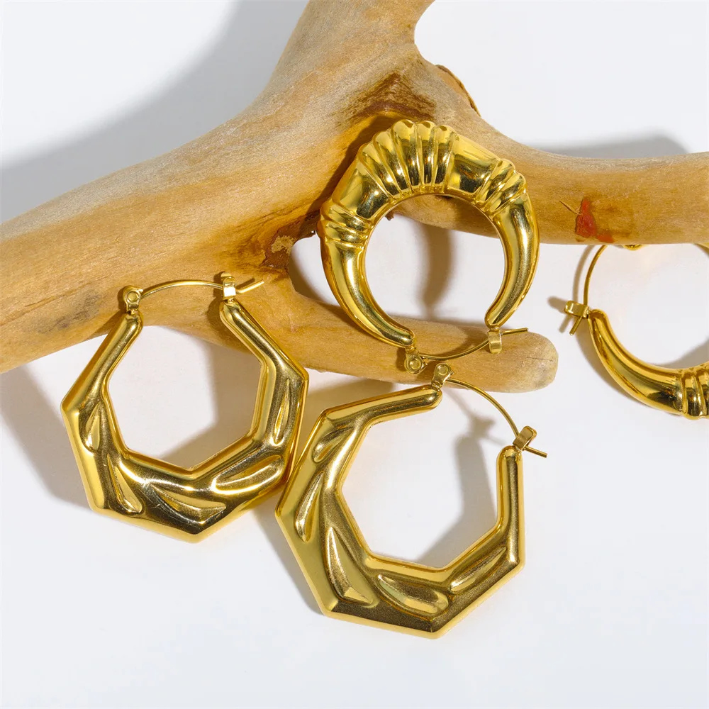 Irregular minimalist stainless steel statement earrings fashion ins style earrings french high quality bamboo hoop earrings 2023