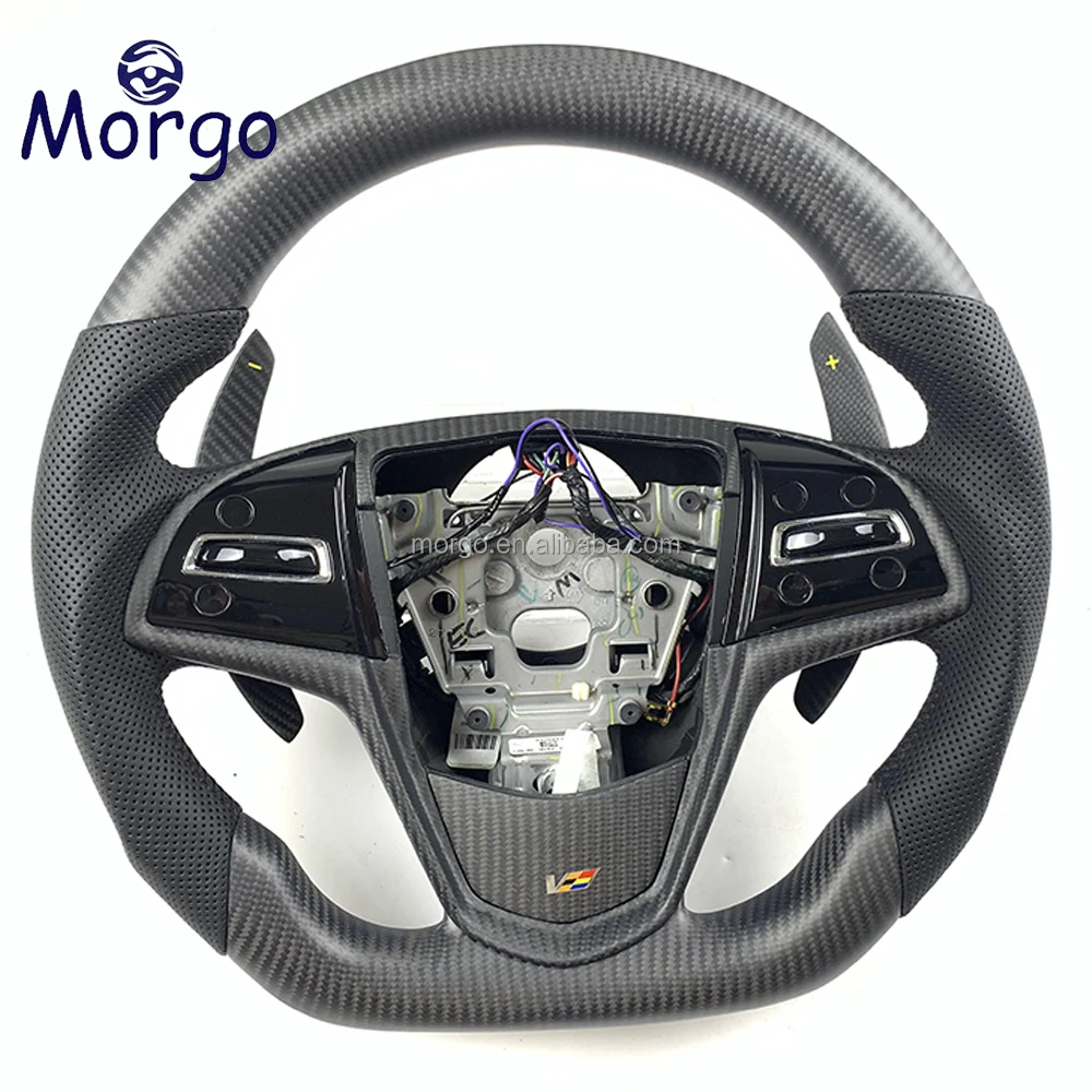Matte Carbon Fiber SteeringWheel Fit For Cadillac CTS-V ATS XTS SRX CT6 XT5 XT6 CT4 XT4 Custom Perforated Leather Steering Wheel