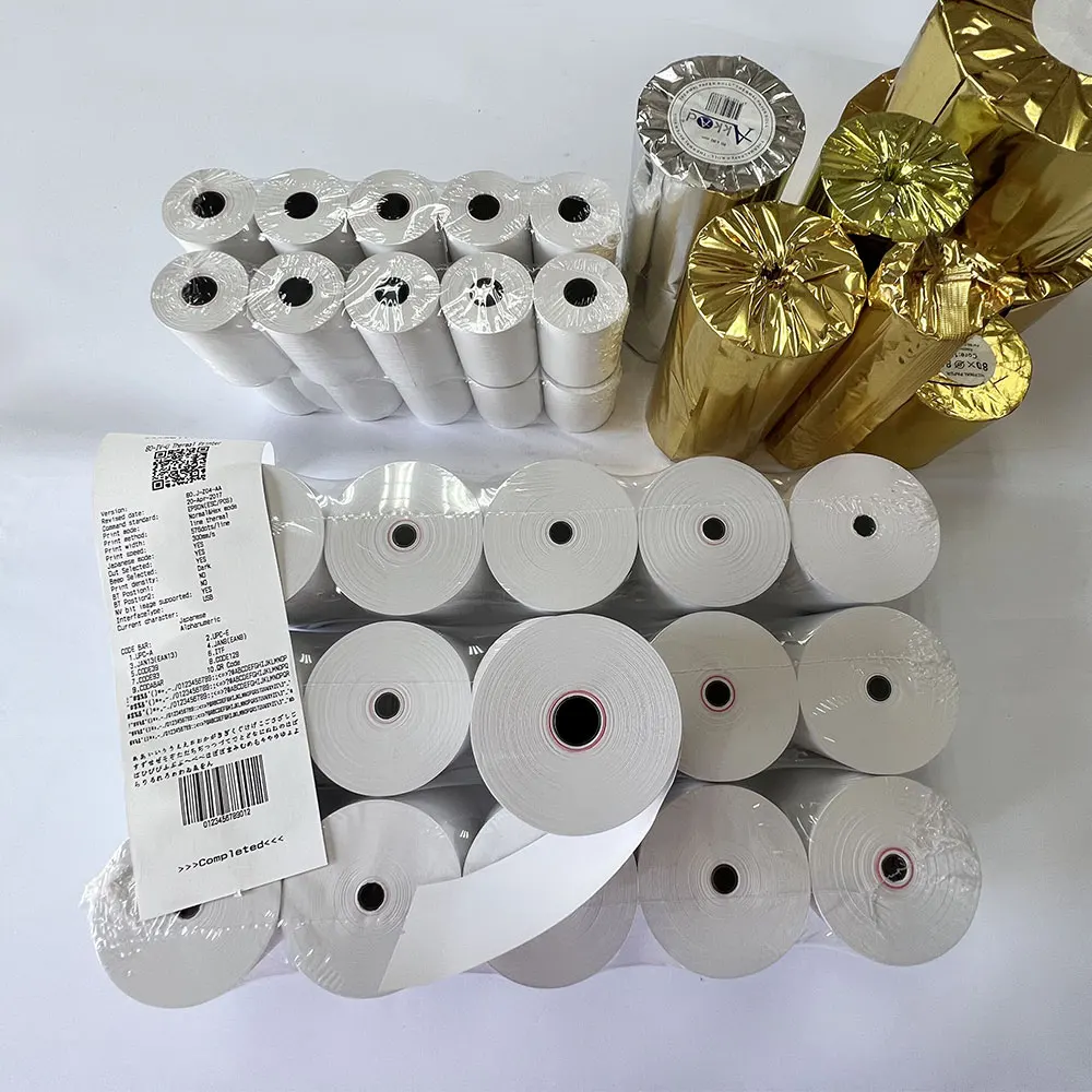 China wholesale supplier 2  5/16 x400 57*38 clear crisp receipts direct 3 inches plastic core  thermal cash register paper roll