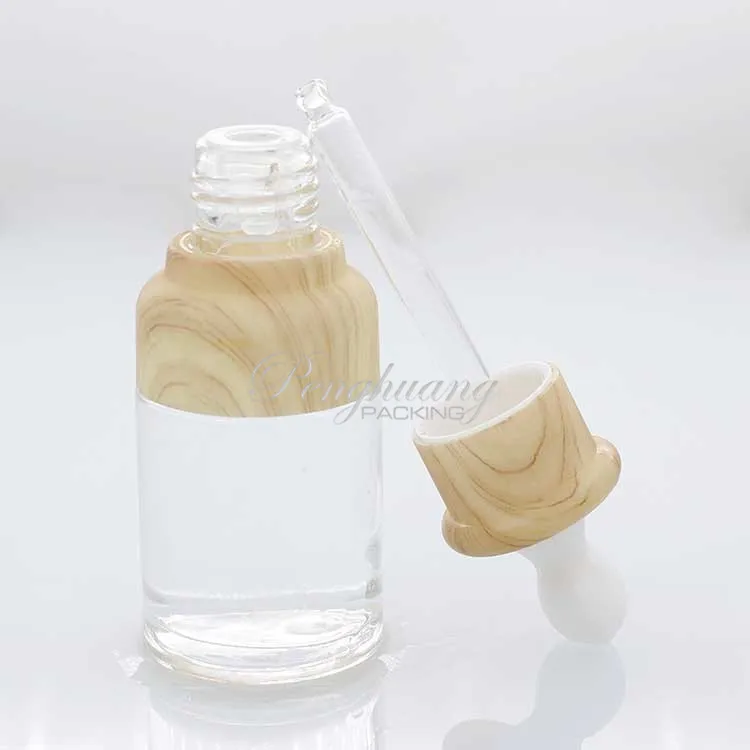 10ml 15ml 50ml 100ml wholesale Clear Essential Oil Glass Bamboo Dropper glass Serum Bottle with Pipette Tube