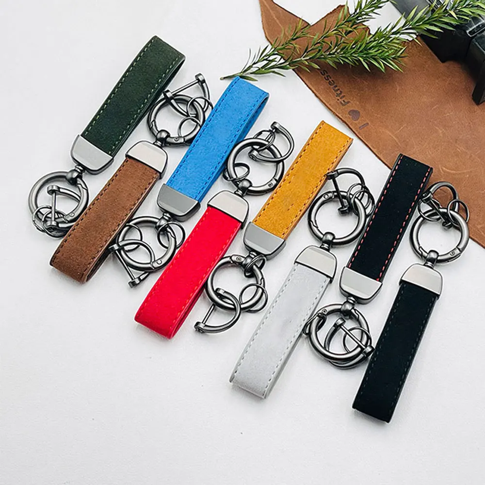 Suede Car Logo Customized Keychain Ring Vintage Leather Zinc Alloy Key Chain Keys Holder Universal Luxury Keyring Auto Gift