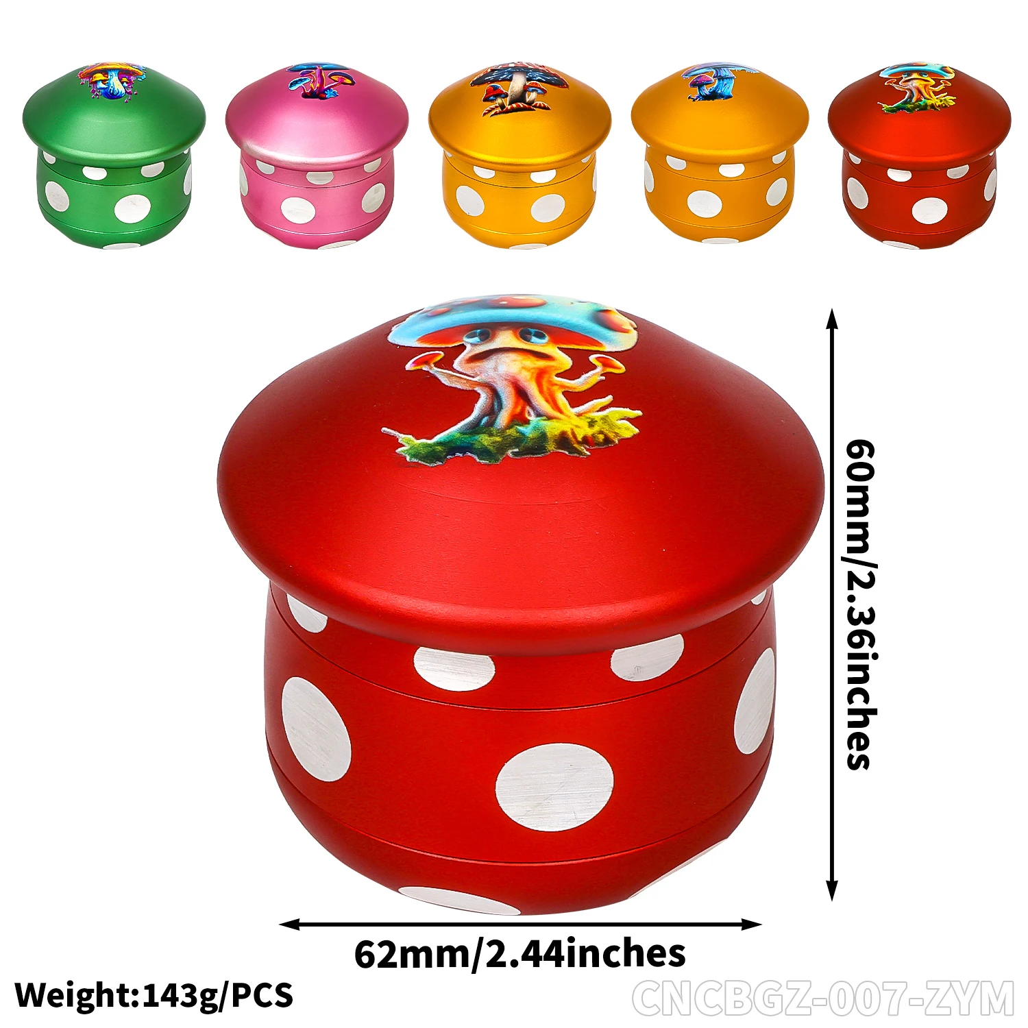 Wholesale Custom Logo OEM Aluminum Alloy Metal Mushroom Shaped Green Pink Red Color 4 Parts Herb Grinder Pepper Mill Crusher