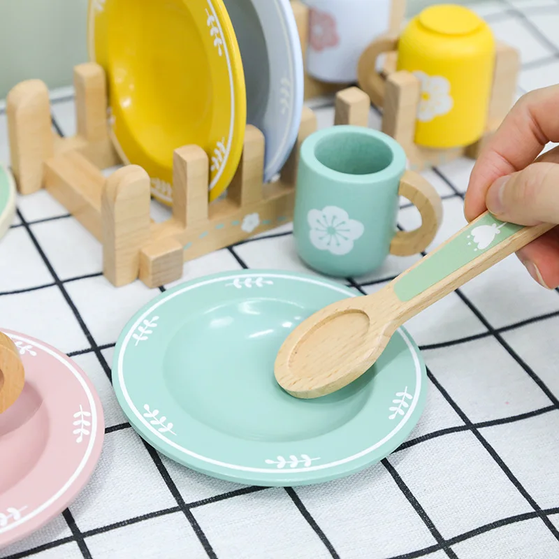 Early Education Toy Tableware Set Pretend Play Dining Table Etiquette Learning Parent-Child Interaction Wooden Toys For Children