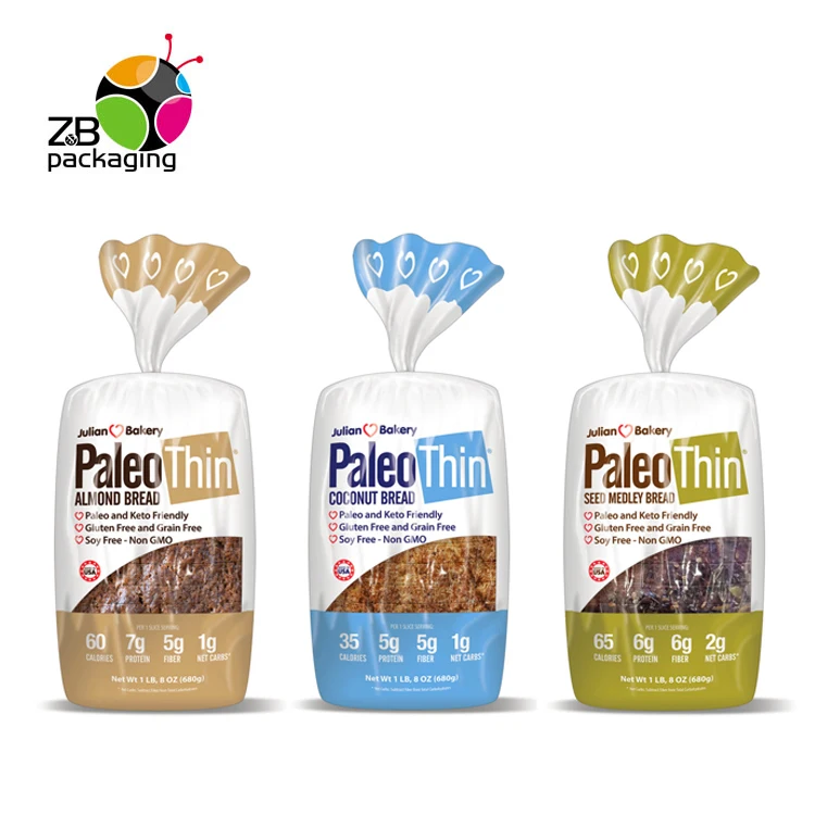 Customized bread bag laminated LLDPE Plastic printed food bag packaging for bread bag wholesale with twistband