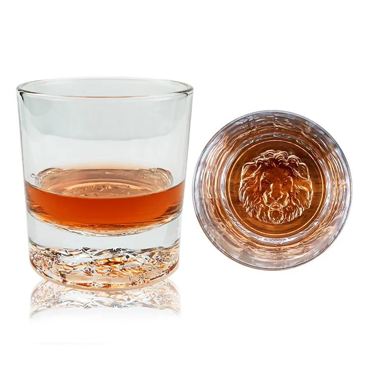 Premium Luxury Round Whiskey Glasses Unique Whiskey Glass Bottom Engrave Animal Logo Pattern For Bar Party Home