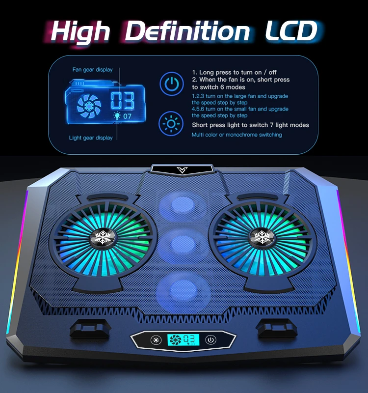 RGB Laptop Cooling Pad with 6 Cooling Fans Ergonomic Comfort Notebook Cooler Light-Weight Gaming Laptop Cooler Stand