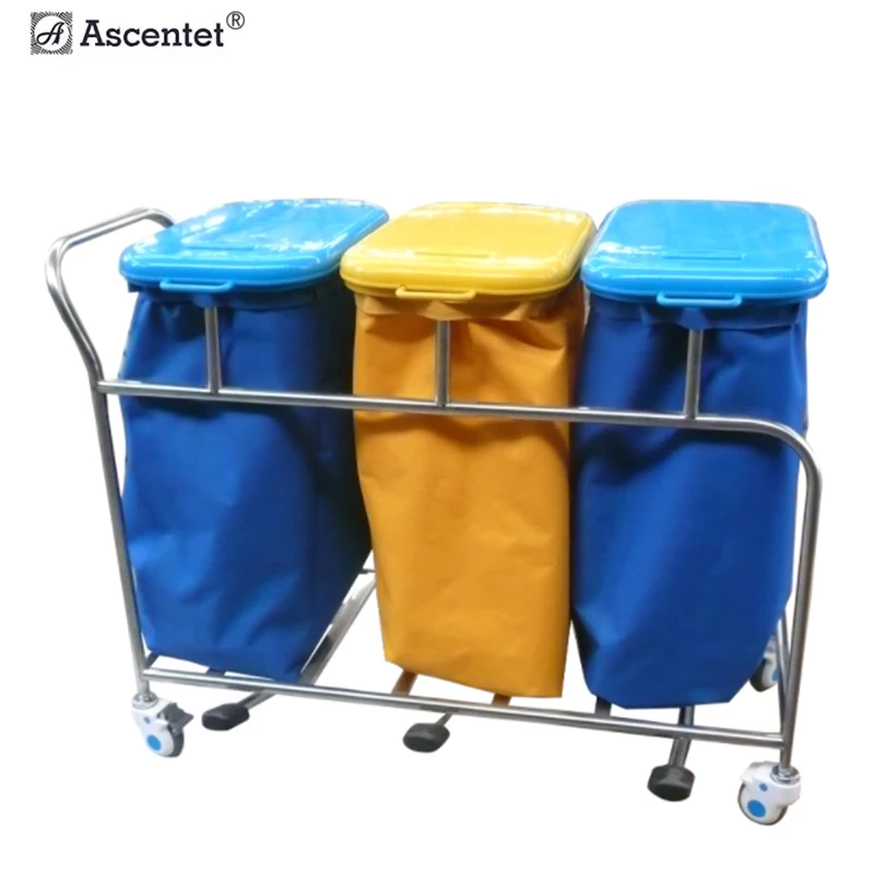 Hospital furniture cheap dirty solid linen portable dressing trolley bag laundry linen trolley