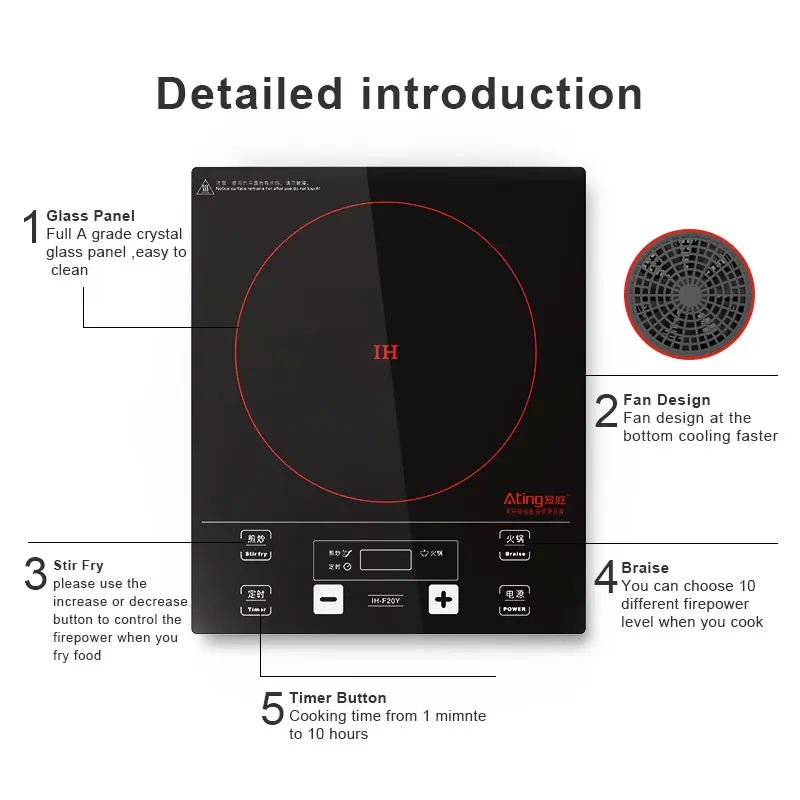  Well-designed One-click built in ETL CE portable cooktop 2000W 120v electric single indcution