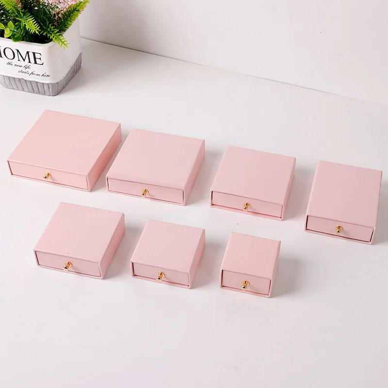 gradient pink jewelry storage art paper box earrings ring necklace bracelet pendant jewelry packing box with velvet foam insert