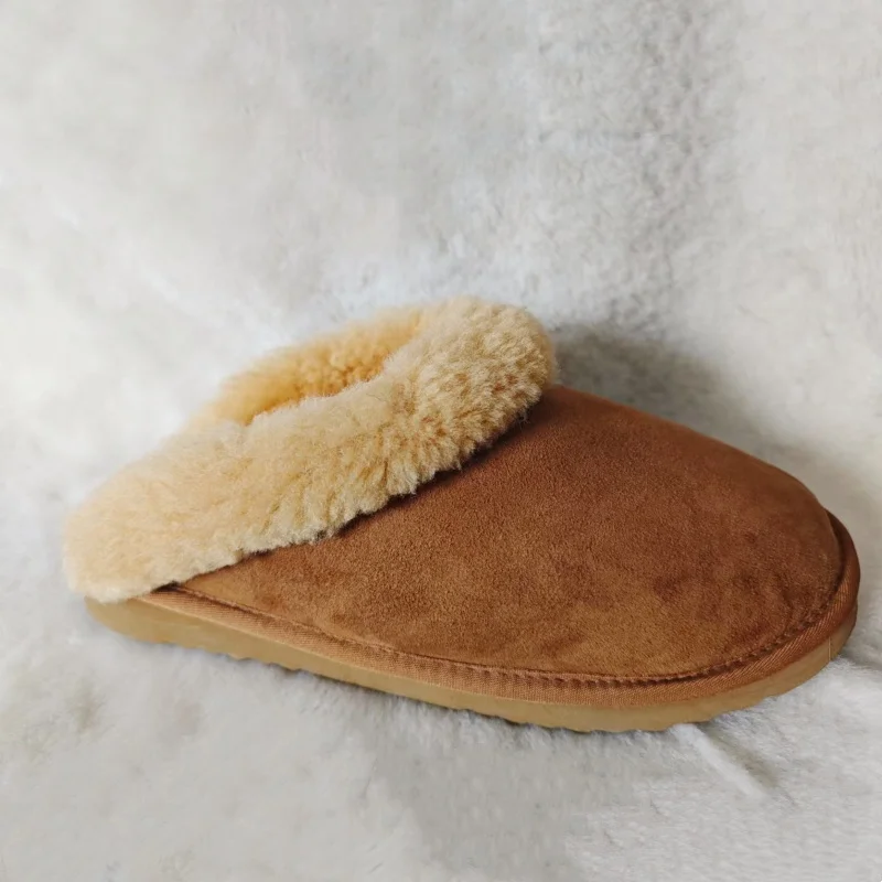 sheepskin slippers winter warm closed-toe lambskin slippers