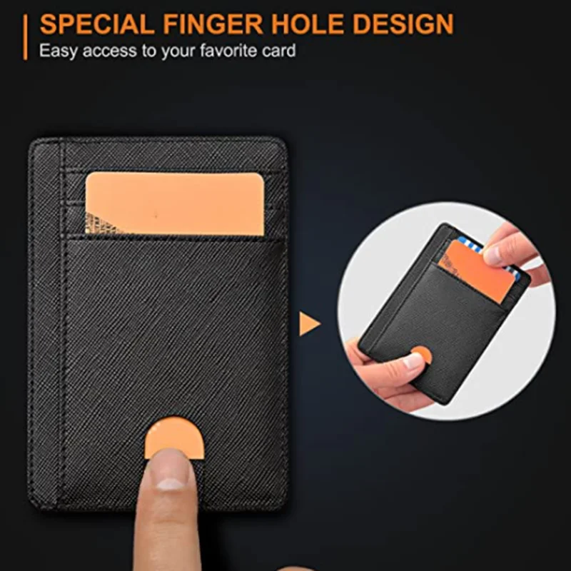 Slim Minimalist Front Pocket RFID Blocking Leather Credit Card Holder Wallets for Men Women
