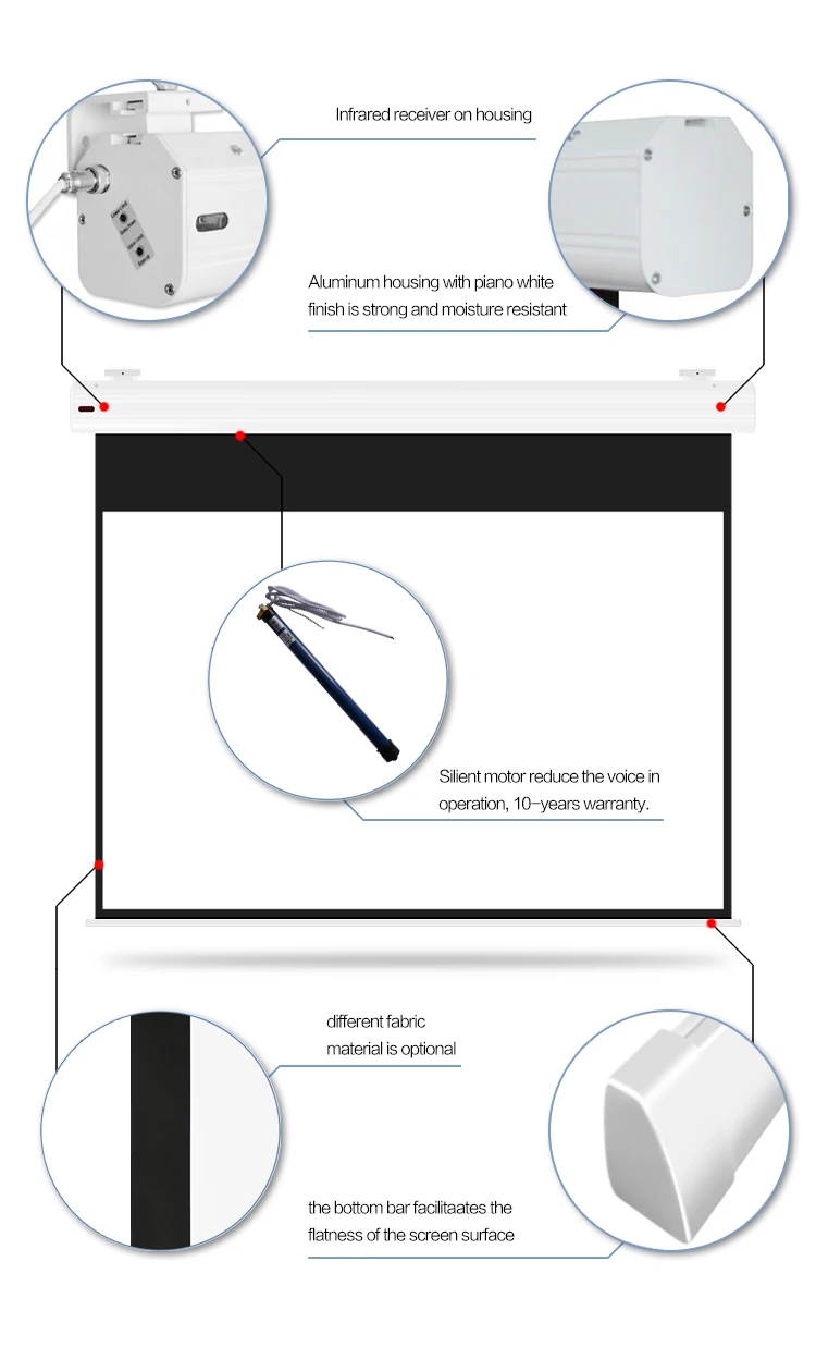 Top quality 3d electric projector screen 150 inch 200 300