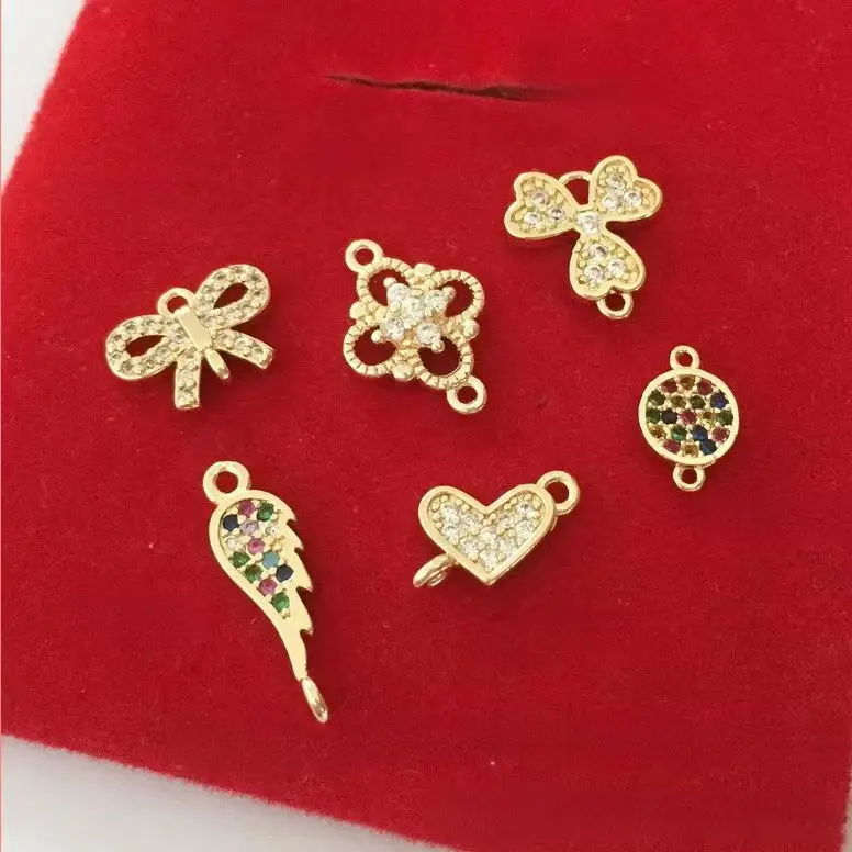 A1307 fashion 14k gold filled charm connector cz crystal micro pave heart flower charm for permanent jewelry diy
