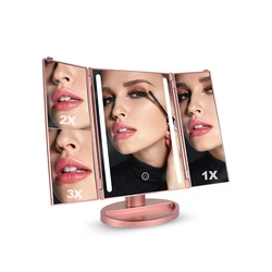 Travel Essentials Table Stand Touch Sensor Adjustable Trifold Mirror Portable Make Up Mirror