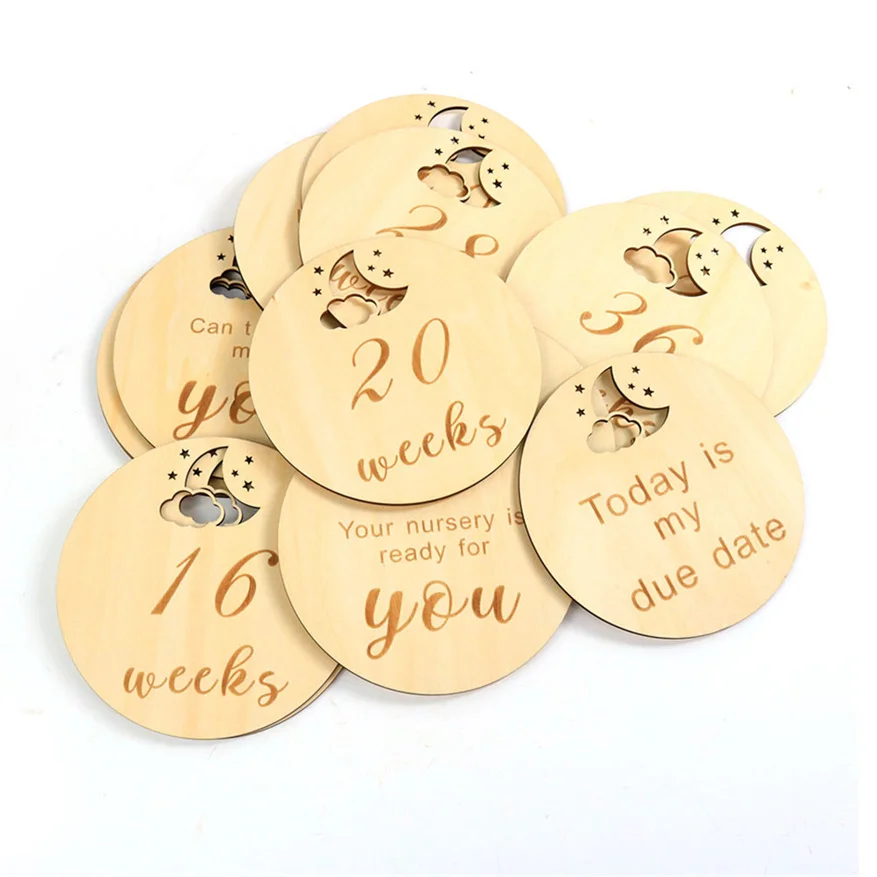 Today Is My Due Date Wooden Pregnant Weekly Wooden Souvenir Prop Baby Milestone Card