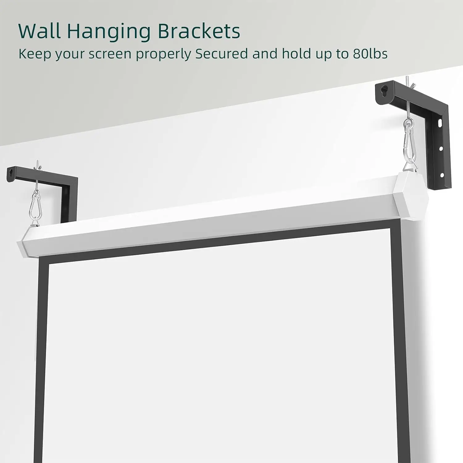 Black Universal Projector Screen L-Bracket Wall Hanging Mount  Adjustable Extension with Hook Manual for Wall or Ceiling Mount