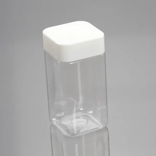 wholesale plastic PET wide mouth transparent food jar square child proof cap jar with square lid
